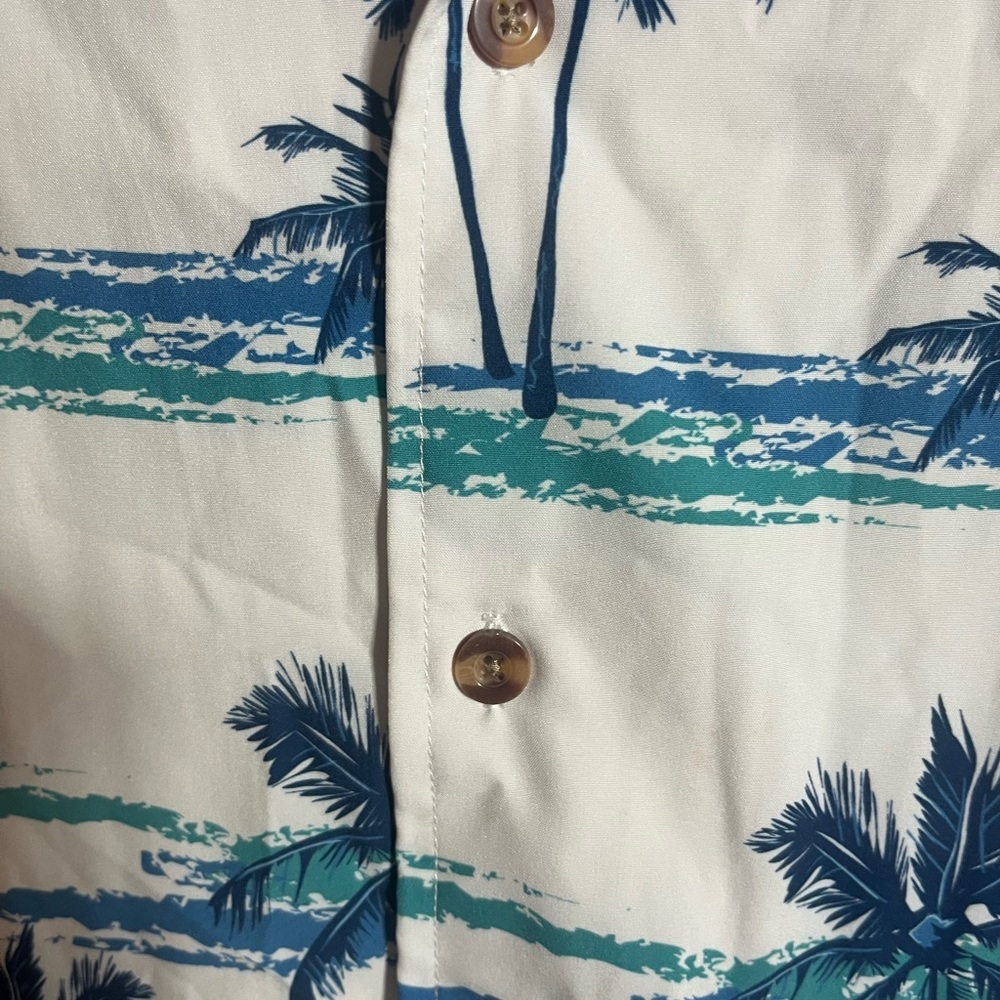 Sunsations Kids Small White Blue Palm Tree Stripe Short Sleeve Button Down Shirt - Picture 4 of 5